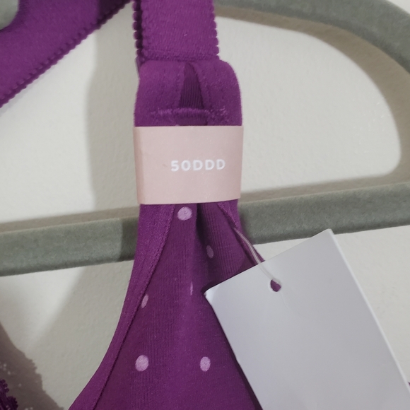 NWT Cacique Bra 50DDD 50F Unlined Full Coverage No-Wire Purple Polka Dot Comfy - Picture 4 of 12